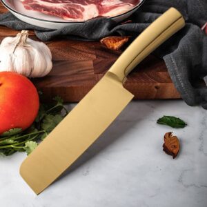 PPONE Meat Cleaver, Stainless Steel Kitchen Knives Professional Chef Knife Sharp Vegetable Fruit Cutter Meat Chopping Slicing Cleaver Kitchen Knife (Color : Gold, Kitchen Knife Size : 1Piece)