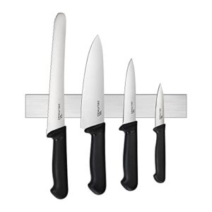delfina professional 5 piece knife set with 12" stainless magnetic knife bar, premium stainless steel chef knife set, heavy duty magnet bar, easy install for kitchen storage (5-pcs-black)