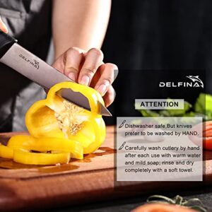 DELFINA Professional 5 Piece Knife Set with 12" Stainless Magnetic Knife Bar, Premium Stainless Steel Chef Knife Set, Heavy Duty Magnet Bar, Easy Install For Kitchen Storage (5-PCS-BLACK)