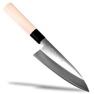 seki japan japanese seki sanbonsugi sushi chef knife, 420j2 stainless steel sashimi deba knife, wood handle, 150 mm (5.9 in)