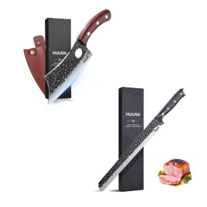 huusk chef knives bundle with 11.6 inch premium slicing carving knife for slicing meats ribs roasts fruits bbq gift idea