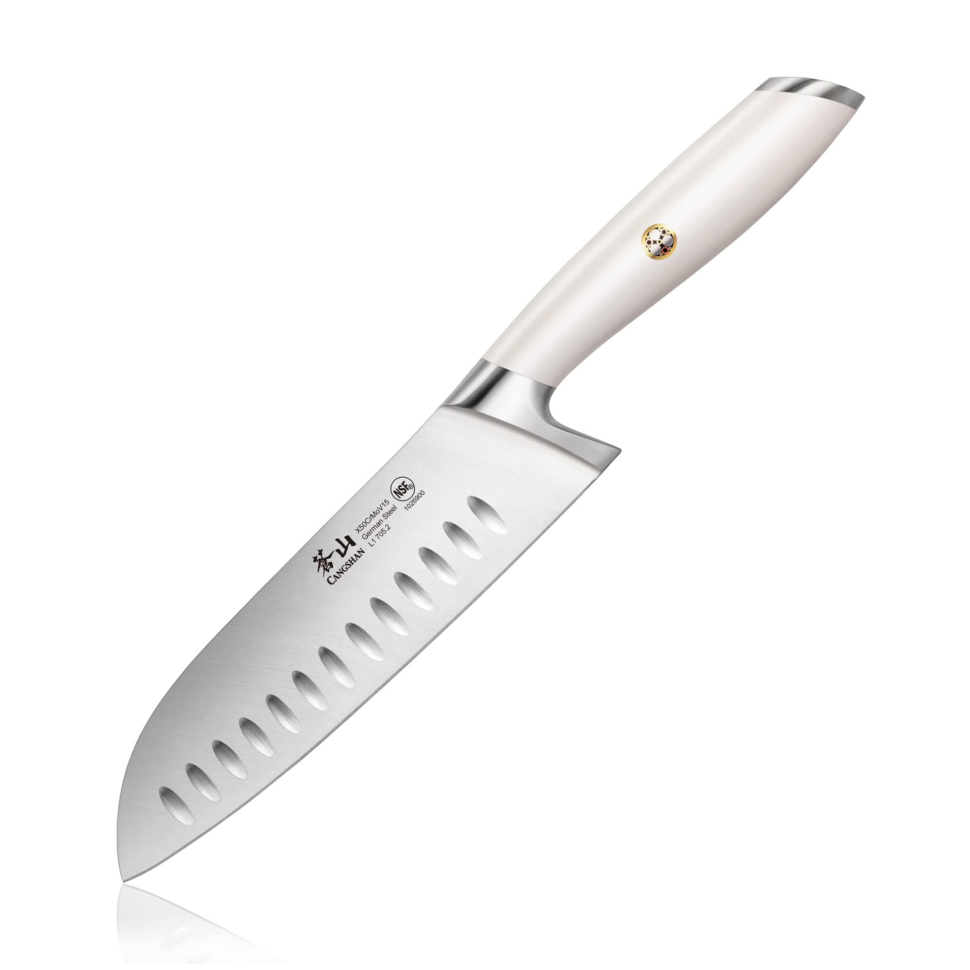 Cangshan L1 Series 1026900 German Steel Forged 7" Santoku Knife, White