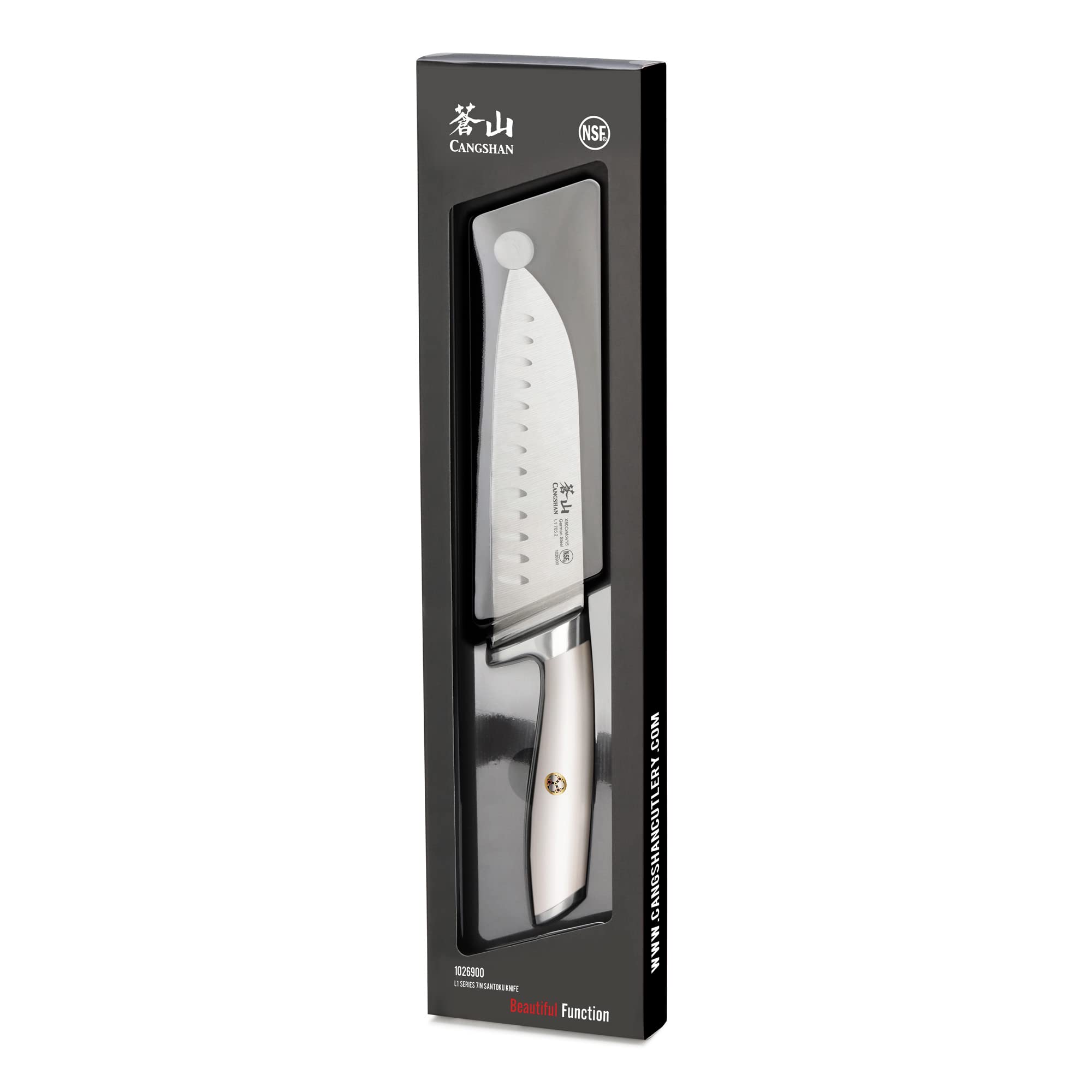 Cangshan L1 Series 1026900 German Steel Forged 7" Santoku Knife, White