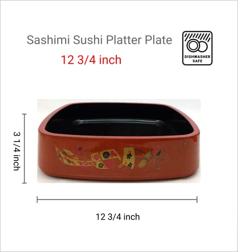 JapanBargain 4076, Sashimi Sushi Serving Tray Plate Platter Dish Japanese Plastic Lacquered Sushi Oke Hangiri, 12.75 inch