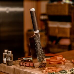 Norse Tradesman Chef & Cleaver Hybrid Knife - 7.5" Razor Sharp Kitchen Knife – Genuine Cowbone Accented Handle with Celtic Knot Engravings – Artisan Forged