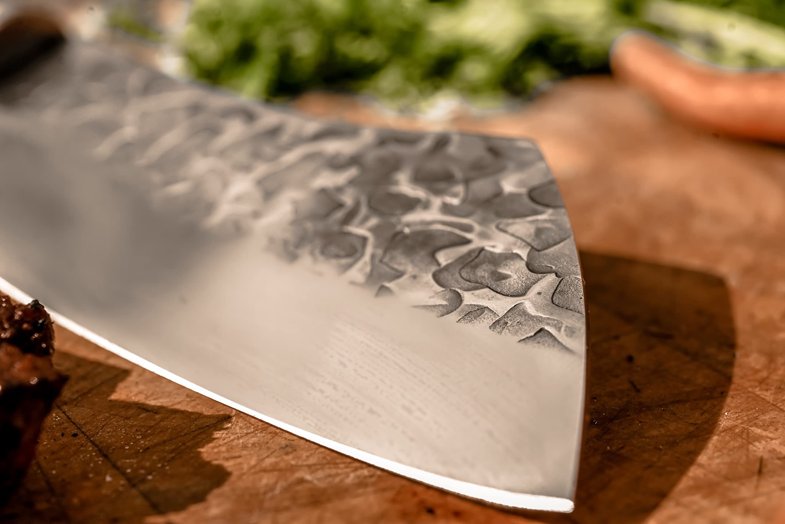 Norse Tradesman Chef & Cleaver Hybrid Knife - 7.5" Razor Sharp Kitchen Knife – Genuine Cowbone Accented Handle with Celtic Knot Engravings – Artisan Forged