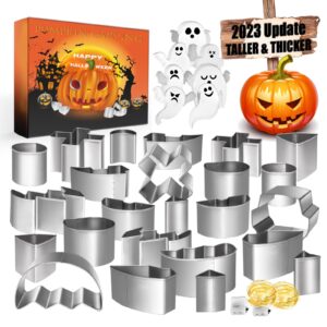 iwpty 43 pcs pumpkin carving kit for kids adults, halloween pumpkin easy made stencils, stainless steel pumpkin safe carver tools kits - 2023 version (20 pcs with 2 string lights & 21 ghost stickers)