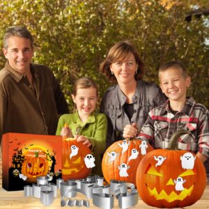 IWPTY 43 PCS Pumpkin Carving Kit for Kids Adults, Halloween Pumpkin Easy Made Stencils, Stainless Steel Pumpkin Safe Carver Tools Kits - 2023 Version (20 Pcs with 2 String Lights & 21 Ghost Stickers)