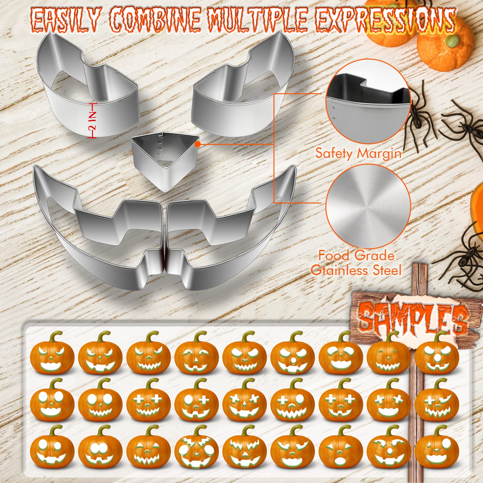 IWPTY 43 PCS Pumpkin Carving Kit for Kids Adults, Halloween Pumpkin Easy Made Stencils, Stainless Steel Pumpkin Safe Carver Tools Kits - 2023 Version (20 Pcs with 2 String Lights & 21 Ghost Stickers)