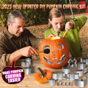 IWPTY 43 PCS Pumpkin Carving Kit for Kids Adults, Halloween Pumpkin Easy Made Stencils, Stainless Steel Pumpkin Safe Carver Tools Kits - 2023 Version (20 Pcs with 2 String Lights & 21 Ghost Stickers)