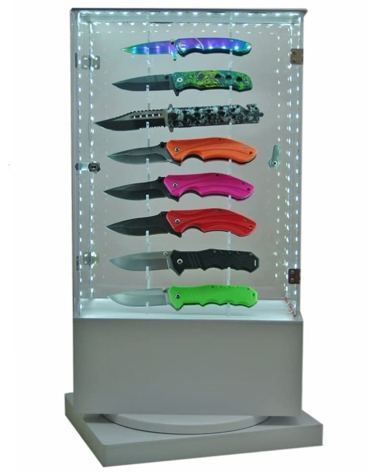 Folding Knife Display Stand Acrylic 16 Piece LED Rotating