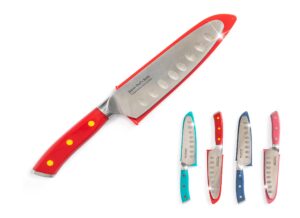 cooking with kids - junior chef's knife for kids (crimson) - full tang, tapered demi-bolster design, high performance german stainless steel: real cooking tools for children…