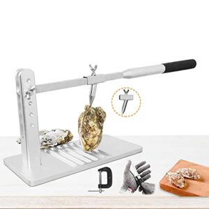 stainless steel oyster openers two cutter head, all metal oyster shuckers durable tool set no plastic with g-clamp, oyster knife, level 5 cut resistant gloves for home seafood workshop restaurant