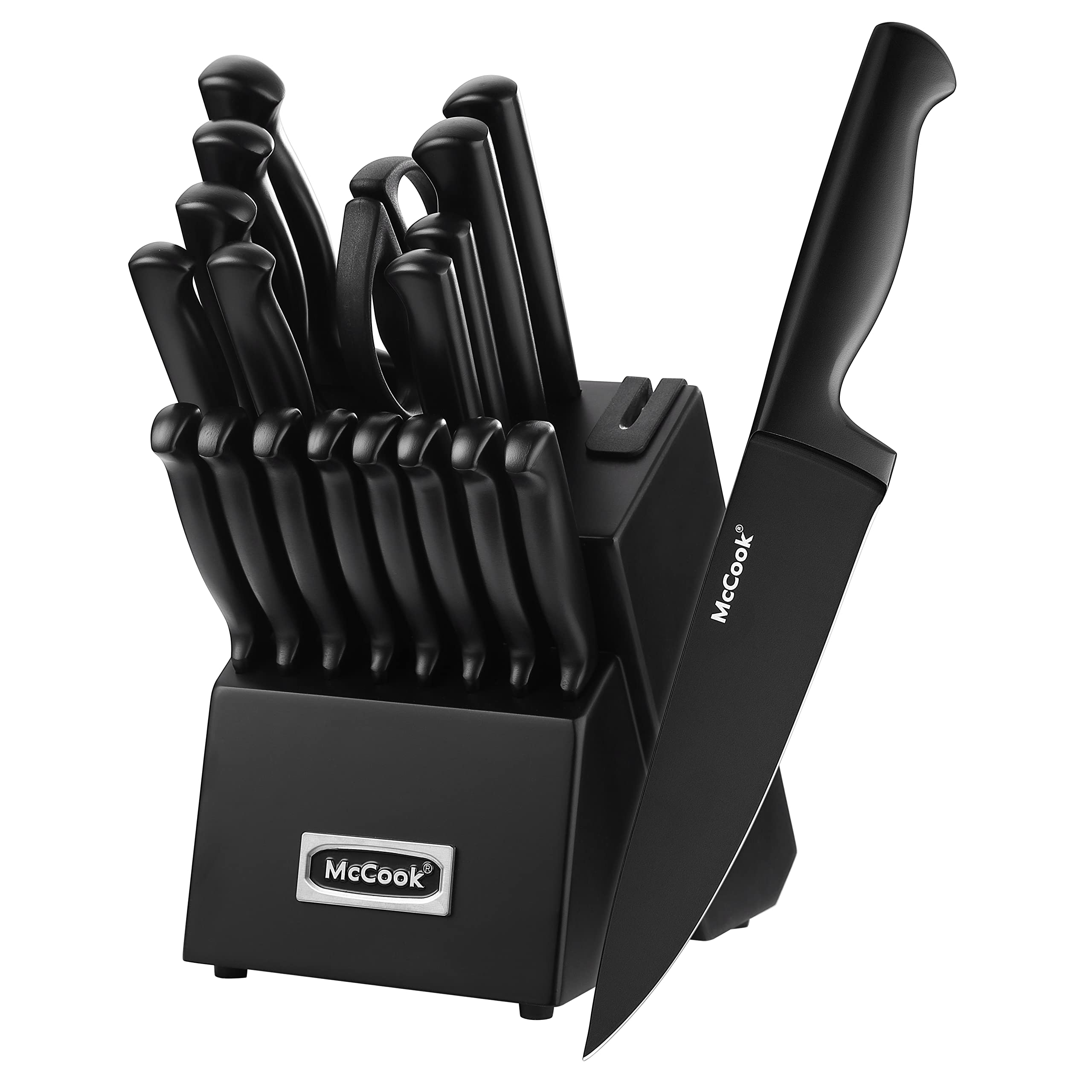 MC69C Black Knife Sets,20 Pieces + MCW12 Bamboo Cutting Board(Large, 17"x12"x1")