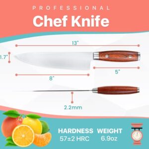 Chef Knife - 8 Inch Kitchen Knife with Stainless Steel Blade - Carving Knife for Meat and Vegetables - Knife for Kitchen - Professional Sharpness and Ergonomic Handle - Multipurpose Cooking Knife