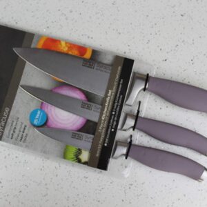 Taylors Eye Witness Syracuse Kitchen Knife 3pce Set - Paring 8cm/3.5”, Chefs 15cm/6” & Cooks All Purpose 13cm/5” Cutting Edge. Ultra Fine, Razor Sharp Blade. Soft Textured Grip Berry Colour Handle