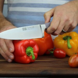 Taylors Eye Witness Syracuse Kitchen Knife 3pce Set - Paring 8cm/3.5”, Chefs 15cm/6” & Cooks All Purpose 13cm/5” Cutting Edge. Ultra Fine, Razor Sharp Blade. Soft Textured Grip Berry Colour Handle