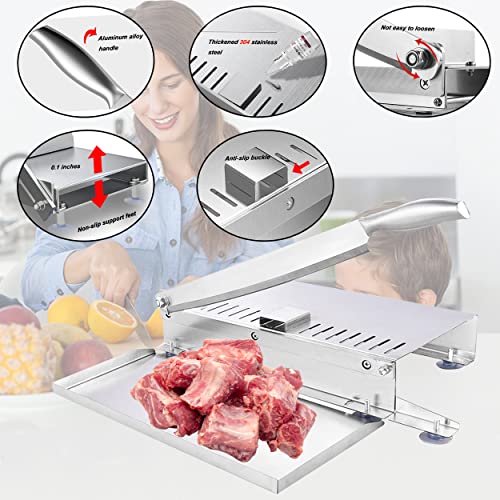 SJDFK Manual Bone Meat Slicer,Stainless Steel Cutter Machine,Rib Fish Chicken Beef Cutting Machine for Home Cooking and Commercial 15.3 In