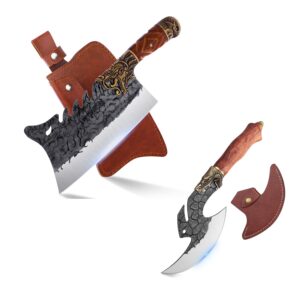 rococo heavy duty meat cleaver bundle with butcher knife for meat cutting outdoor bbq camping hunting viking gift men