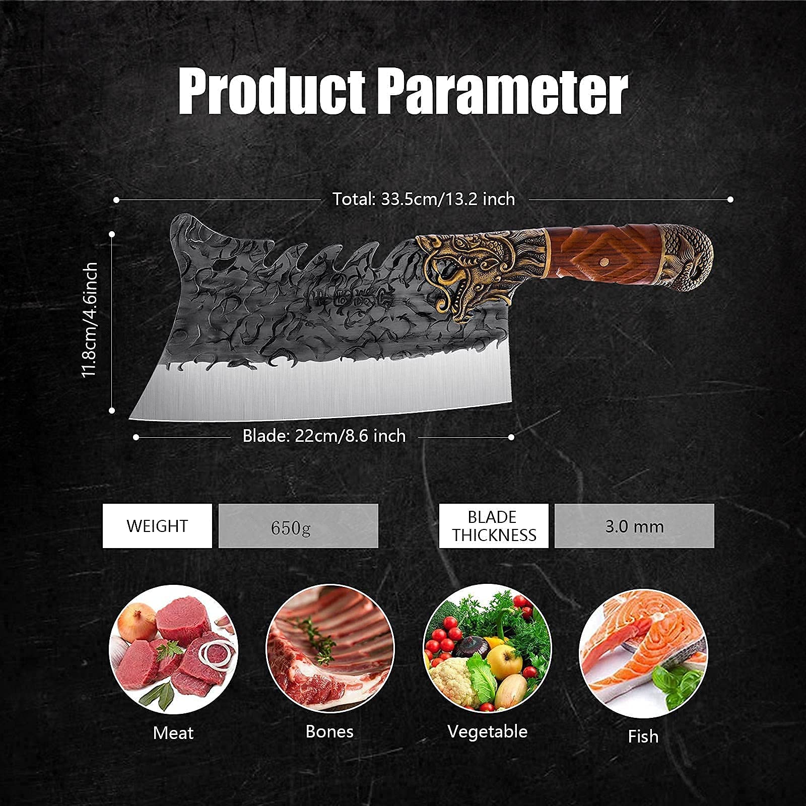 ROCOCO Heavy Duty Meat Cleaver Bundle with Butcher Knife for Meat Cutting Outdoor BBQ Camping Hunting Viking Gift Men