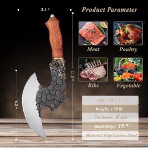 ROCOCO Heavy Duty Meat Cleaver Bundle with Butcher Knife for Meat Cutting Outdoor BBQ Camping Hunting Viking Gift Men