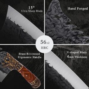 ROCOCO Heavy Duty Meat Cleaver Bundle with Butcher Knife for Meat Cutting Outdoor BBQ Camping Hunting Viking Gift Men