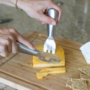 Internet's Best 4 Piece Stainless Steel Cheese Set - Slicer Cutter Knife Fork for Hard Soft Crumble Cheeses - Shaver Spreader Tools