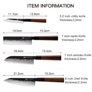 FINDKING 4Pcs Knife Set Dynasty series-3 layer 9CR18MOV clad steel w/octagon handle Chef's Knife with 18'' Acacia Wood Magnetic Knife Strip