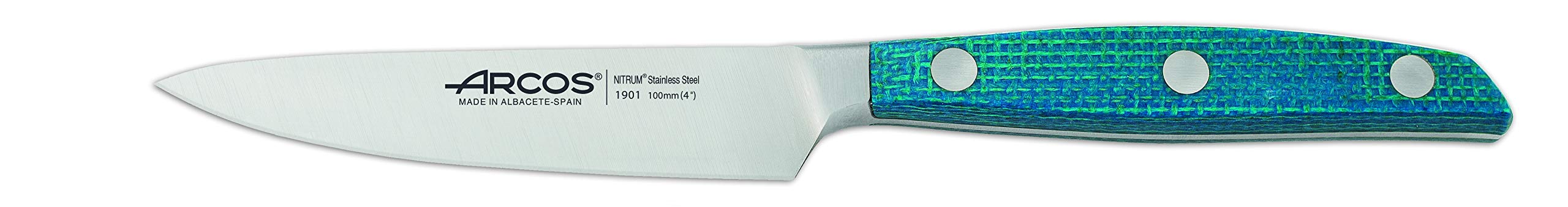 Arcos Series Brooklyn-Paring Knife Nitrum Forged Stainless Steel 100 mm (3.94 Inch) -Handle MI Carta Blue Colour (Silk Blade), ands Plastic