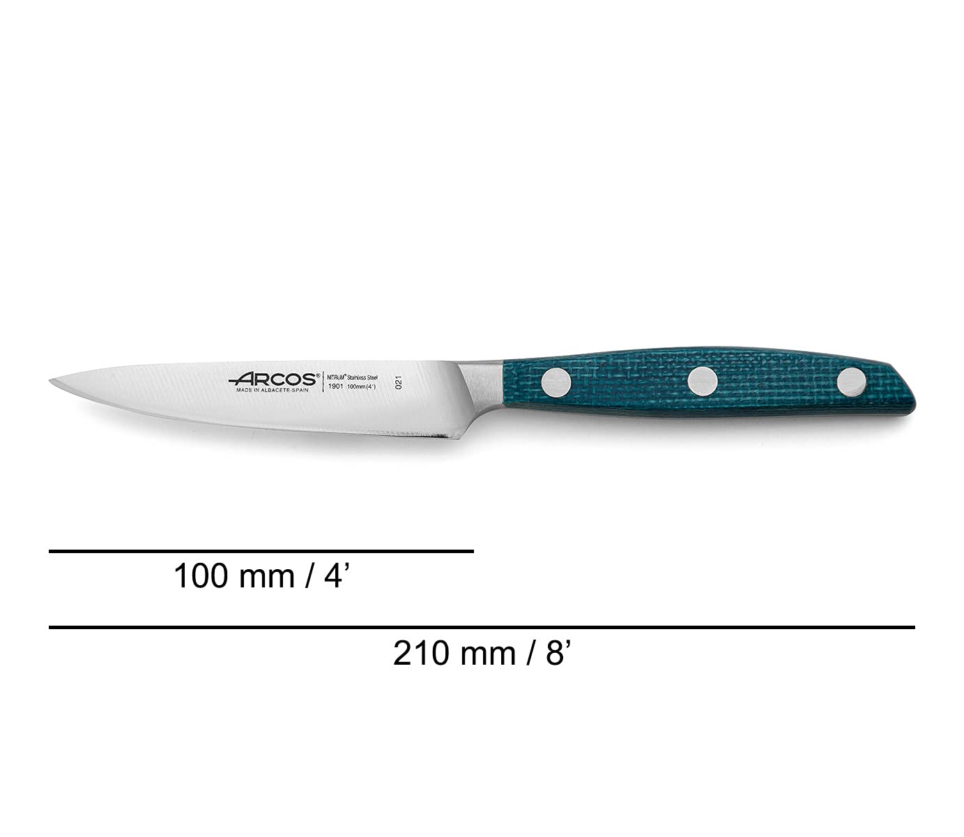 Arcos Series Brooklyn-Paring Knife Nitrum Forged Stainless Steel 100 mm (3.94 Inch) -Handle MI Carta Blue Colour (Silk Blade), ands Plastic