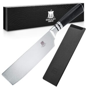 brooklyn knife co. cleaver nakiri butcher knife - japanese seigaiha series - etched high carbon steel 7-inch