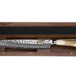 Route83 Signature 10" Brisket Carving Knife Handmade Hammered Damascus Genuine Antler Handle