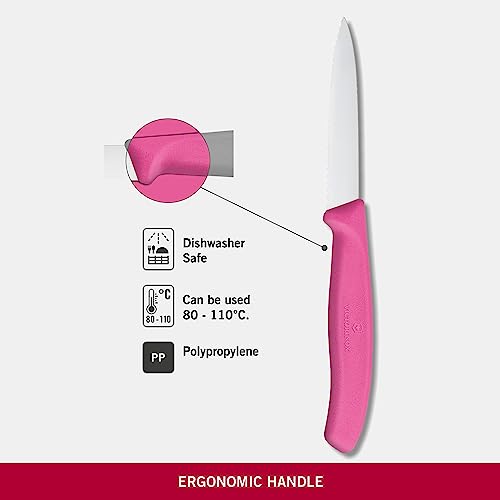 Victorinox 6.7636.L115 Swiss Classic Paring Knife for Cutting and Preparing Fruit and Vegetables Serrated Blade in Pink, 3.1 inches