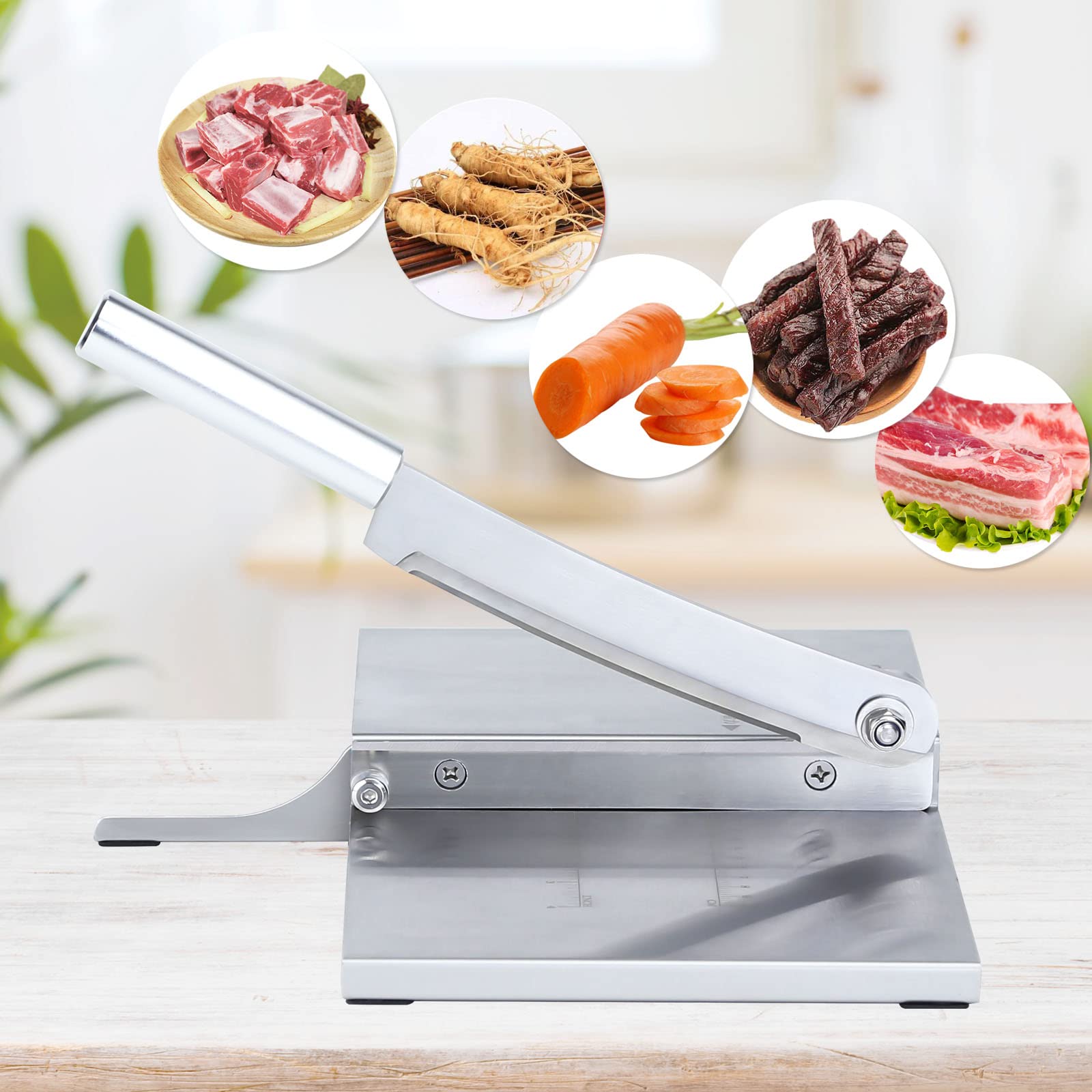 Medozic Manual Meat Slicer, Stainless Steel Household Cutter Machine, Meat Slicer For Beef Jerky Chicken Bacon And Corn
