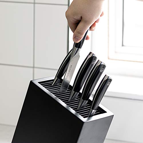 Rockingham Forge Sloping Matt Black Universal Knife Block, 20 Slots for Knives up to 20cm Blade Length