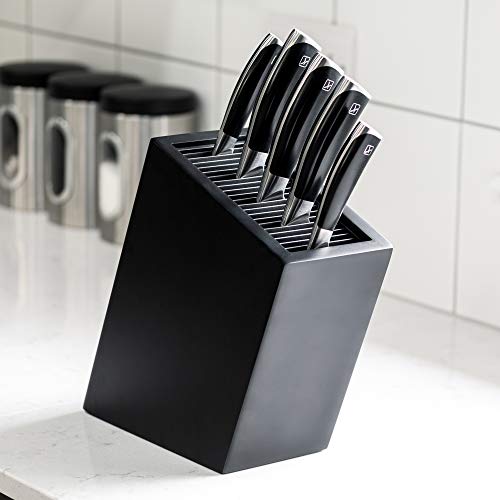 Rockingham Forge Sloping Matt Black Universal Knife Block, 20 Slots for Knives up to 20cm Blade Length