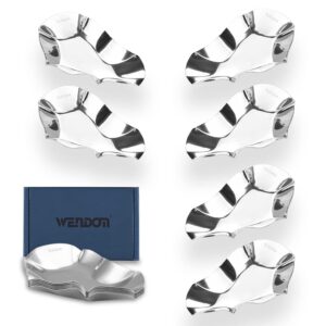 wendom oyster plate 6pcs grilling oyster shells set reusable stainless steel for seafood, barbecue baked oyster serving trays silver sauce dish