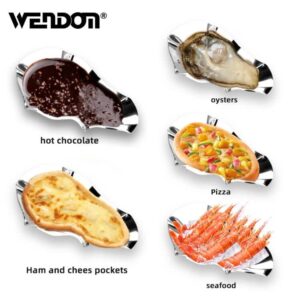 WENDOM Oyster Plate 6Pcs Grilling Oyster Shells Set Reusable Stainless Steel for Seafood, Barbecue Baked Oyster Serving Trays Silver Sauce Dish