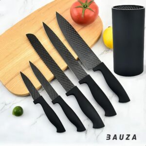 6 Piece Knife Set - Kitchen Knife Set Chef Knife Block Stainless Steel Cutting Sets Black Ceramic Professional Kitchen