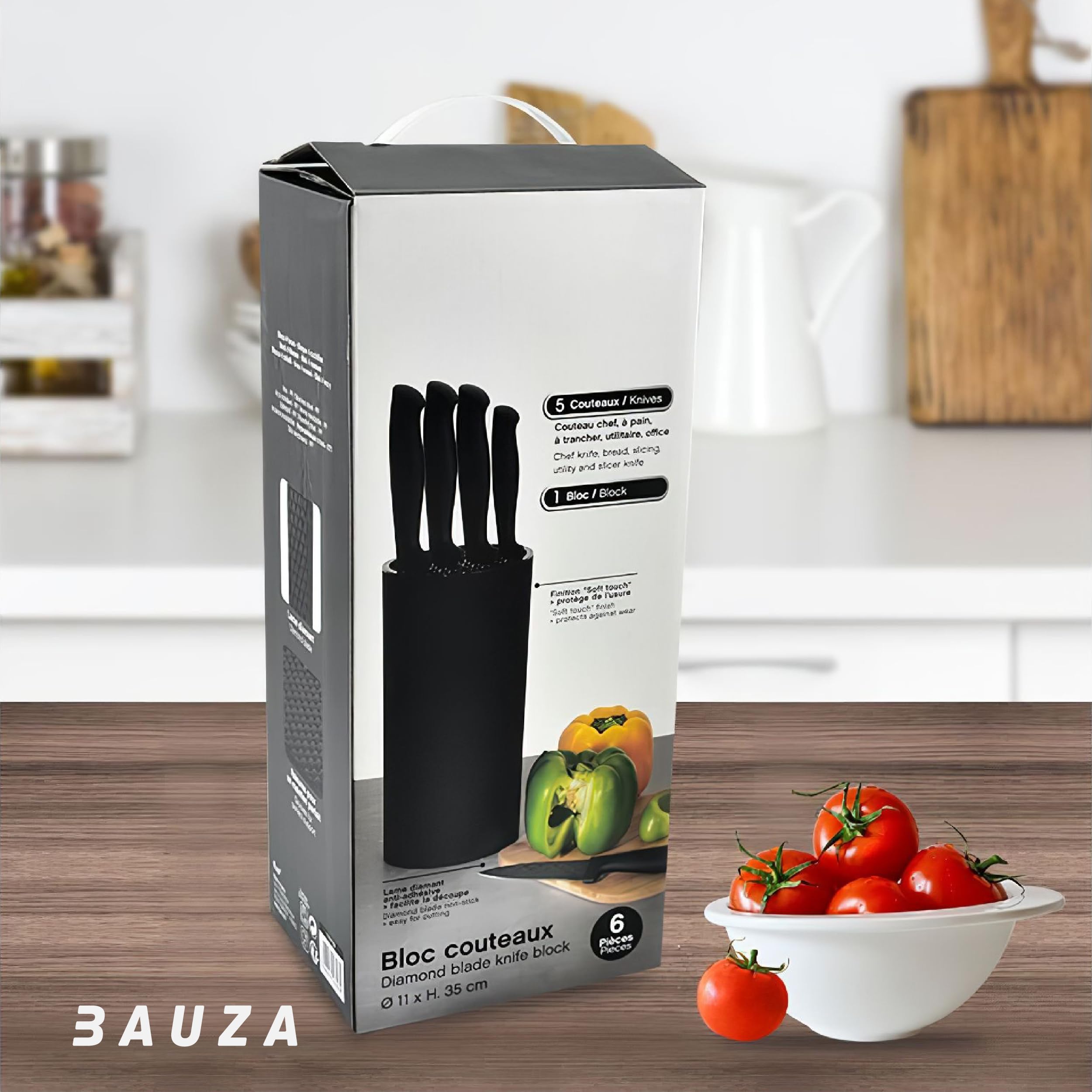 6 Piece Knife Set - Kitchen Knife Set Chef Knife Block Stainless Steel Cutting Sets Black Ceramic Professional Kitchen