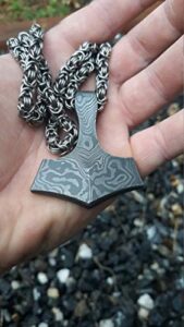 ke-0920-hk beautiful hand forged damascus mjolnir pendant decoration accessories and edc