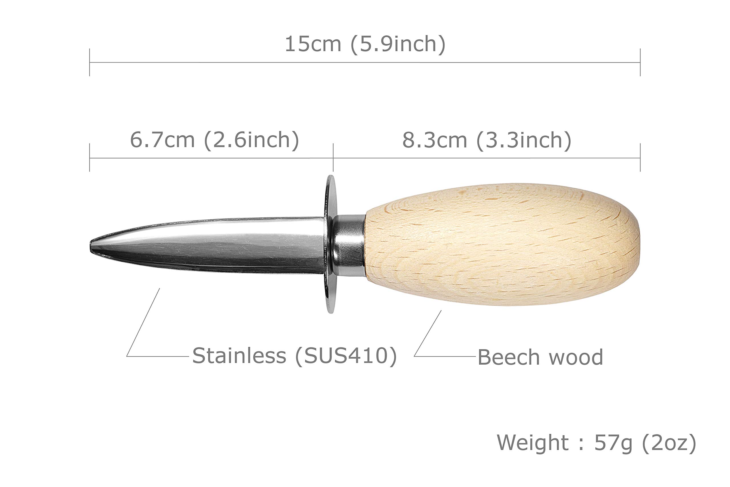 Seki Japan Oyster Knife, Japanese Hand Guard Shellfish Opener, Oyster Shucking 2.6 inch (67 mm) Stainless Blade, Beech Wood Handle