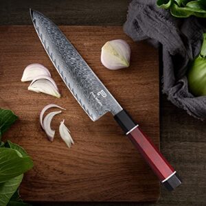 Paul Brown's™ 8 inch Professional AUS-10 Damascus 67 Layers Steel Kitchen Chef Knife with wooden handle Pine wood gift box and leather sheath