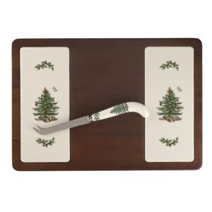 spode christmas tree collection 13 - inch cheese board with cheese knife made of wood and ceramic for cheese, charcuterie and desserts | hand wash only