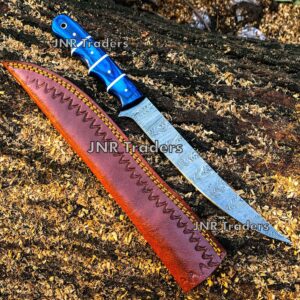 JNR Traders 13" Damascus Boning Knife for meat Cutting Chef Knife Fillet Knife Professional Thin Sharp Kitchen knives with Leather sheath VK5530