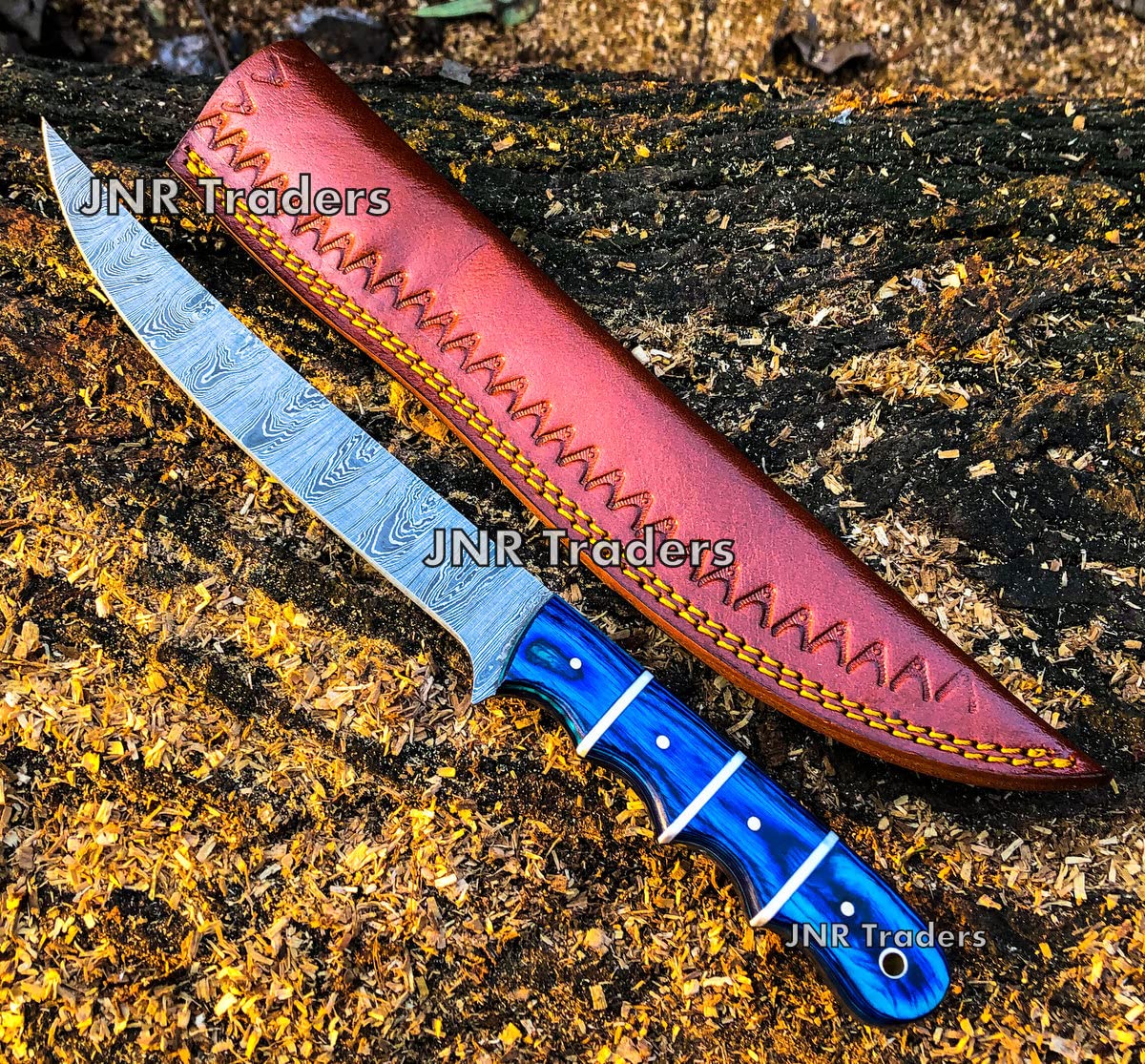 JNR Traders 13" Damascus Boning Knife for meat Cutting Chef Knife Fillet Knife Professional Thin Sharp Kitchen knives with Leather sheath VK5530