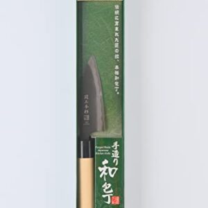 Seki Sanbonsugi Japanese Utility Chef Kitchen Knife, KUROUCHI Carbon Tool Steel Ajikiri Small Deba Knife, Shiraki Wooden Handle, 105 mm, Made in Seki Japan