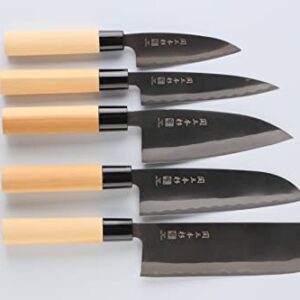 Seki Sanbonsugi Japanese Utility Chef Kitchen Knife, KUROUCHI Carbon Tool Steel Ajikiri Small Deba Knife, Shiraki Wooden Handle, 105 mm, Made in Seki Japan