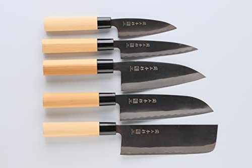 Seki Sanbonsugi Japanese Utility Chef Kitchen Knife, KUROUCHI Carbon Tool Steel Ajikiri Small Deba Knife, Shiraki Wooden Handle, 105 mm, Made in Seki Japan