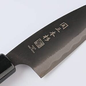 Seki Sanbonsugi Japanese Utility Chef Kitchen Knife, KUROUCHI Carbon Tool Steel Ajikiri Small Deba Knife, Shiraki Wooden Handle, 105 mm, Made in Seki Japan